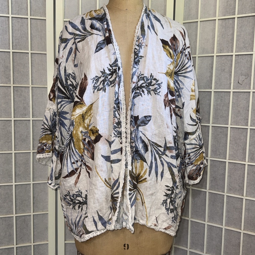 Francesca Bettini Linen Cottagecore Coquette Crochet ITALY Kimono Cardigan O/S
